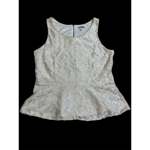 Express Lace Peplum Tank Top – Ivory/Gold – Size Large - Picture 1 of 4